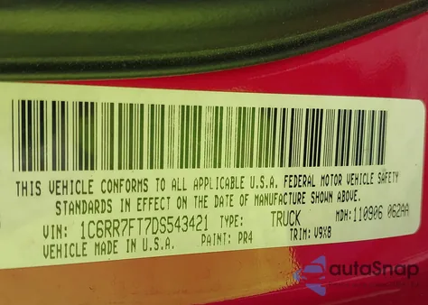 2013 Ram 1500 Express z USA, uszkodzony, nr VIN 1C6RR7FT7DS543421